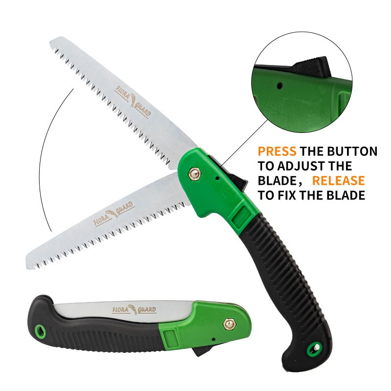 FLORA GUARD 7.7-Inch Folding Hand Saw, Pruning Saw with Trible-Cut Razor Teeth for Wood Cutting, Tree Trimming, Professional Camping Gardening Tools (Green) - Image 4